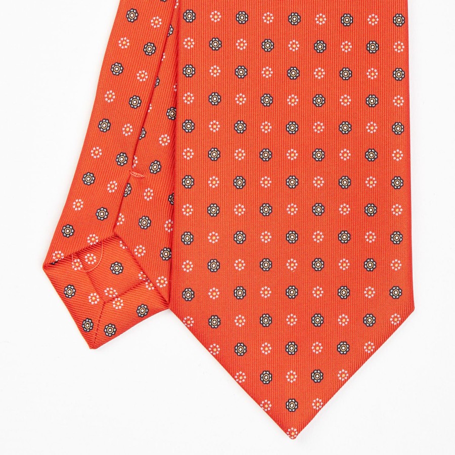 Hot E.Marinella Orange Sartorial Classic Silk Tie - Small Flower Pattern