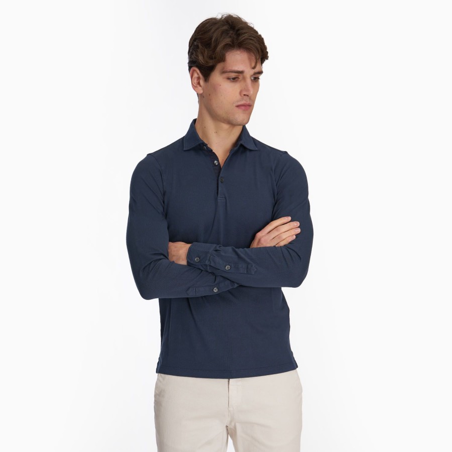 Hot E.Marinella Dark Blue Short Sleeve Knitted Polo