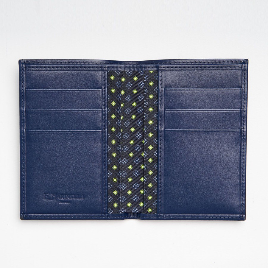 Hot E.Marinella Dark Blue Vertical Wallet In Silk And Leather