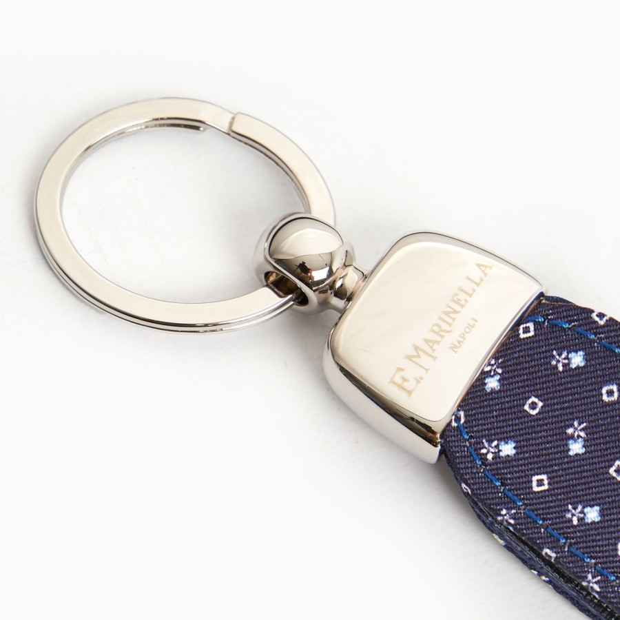 Clearance E.Marinella Dark Blue Keyfob In Silk And Leather