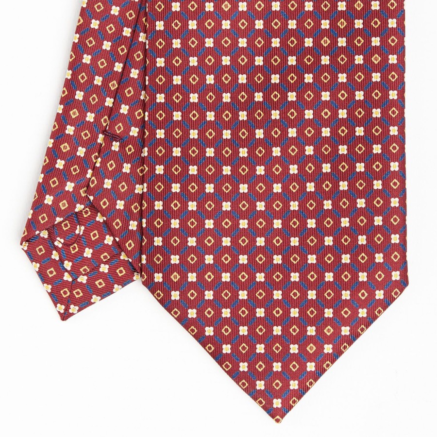 Best E.Marinella Burgundy Extra Long Sartorial Silk Tie Small Flower Pattern