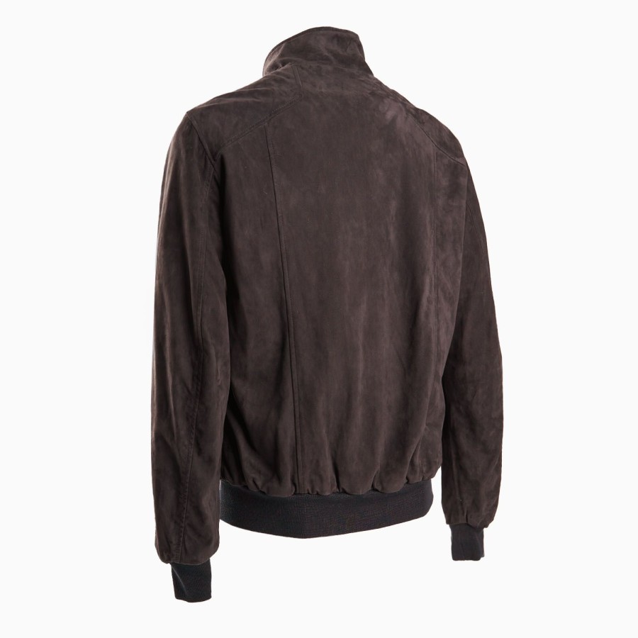 New E.Marinella Dark Brown Reversible Suede Leather And Nylon Jacket