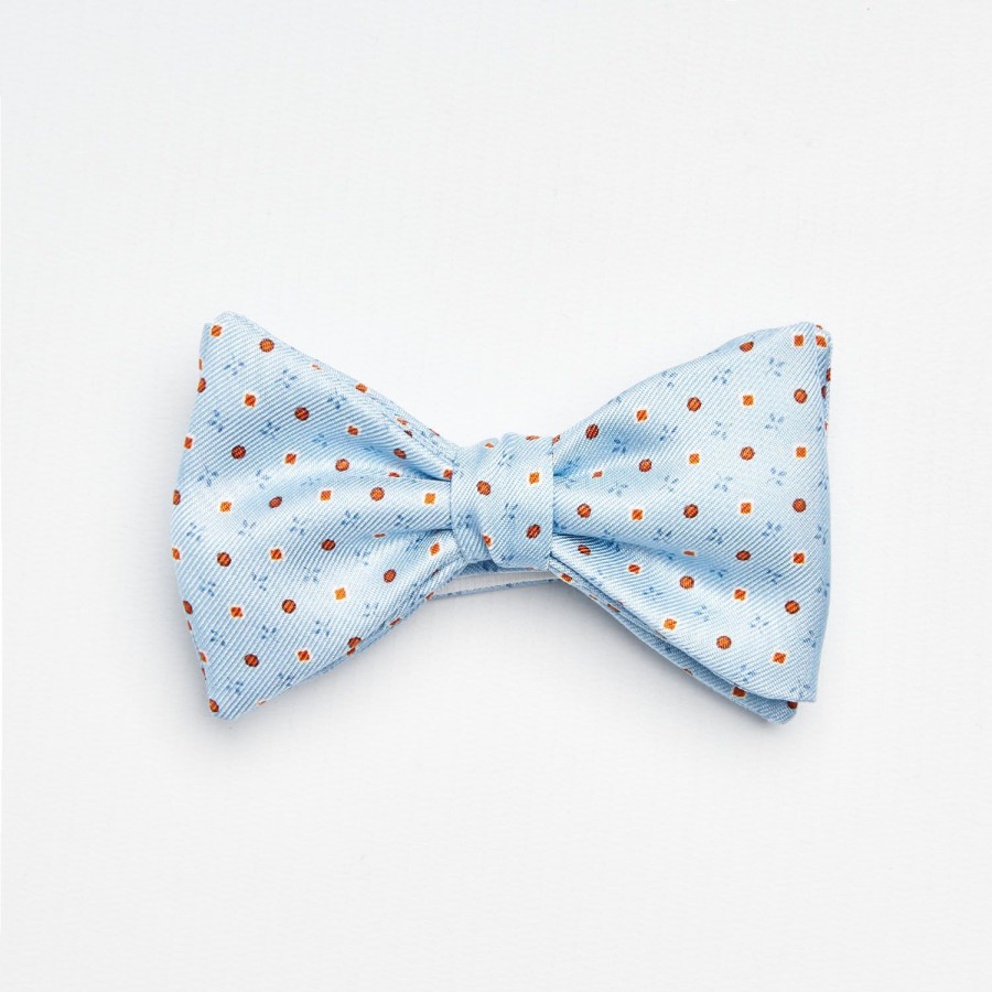 Clearance E.Marinella Light Blue Pre-Knotted Silk Bowtie- Small Flower Pattern