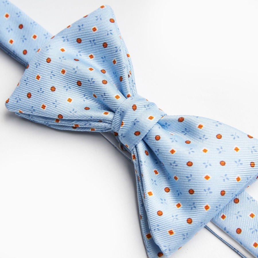 Clearance E.Marinella Light Blue Pre-Knotted Silk Bowtie- Small Flower Pattern