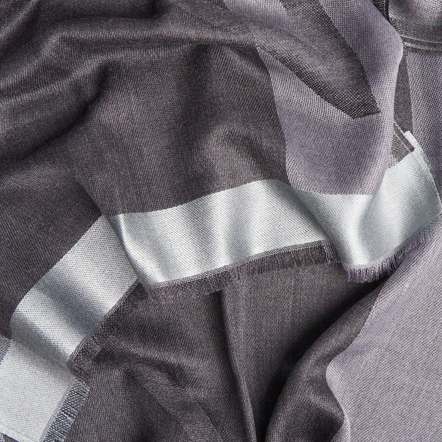 Best E.Marinella Dark And Light Gray Cashmere Scarf With Pearl Gray Silk Detail