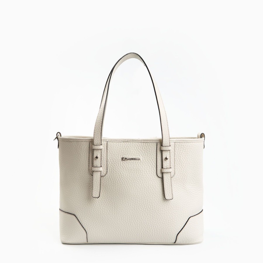 New E.Marinella White Textured Leather Midi Tote Bag