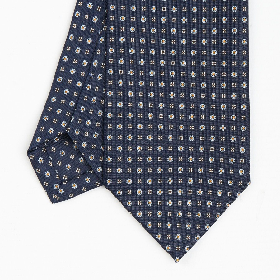 Online E.Marinella Dark Blue Sartorial Classic Silk Tie - Small Flower Pattern