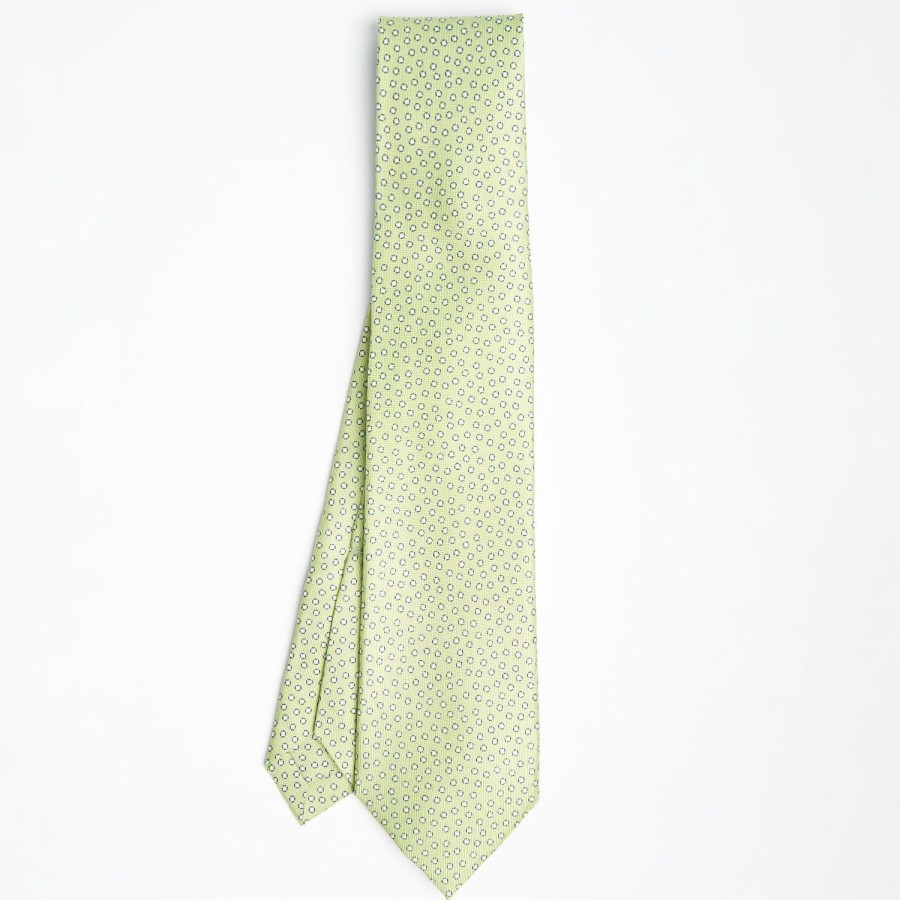 Best E.Marinella Light Green 9 Fold Sartorial Silk Tie - Small Geometric Pattern