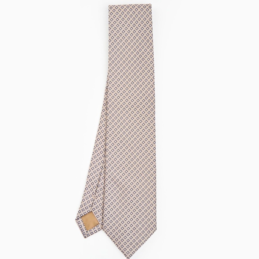 Wholesale E.Marinella Beige Sartorial Jacquard Silk Tie - Small Flower Pattern