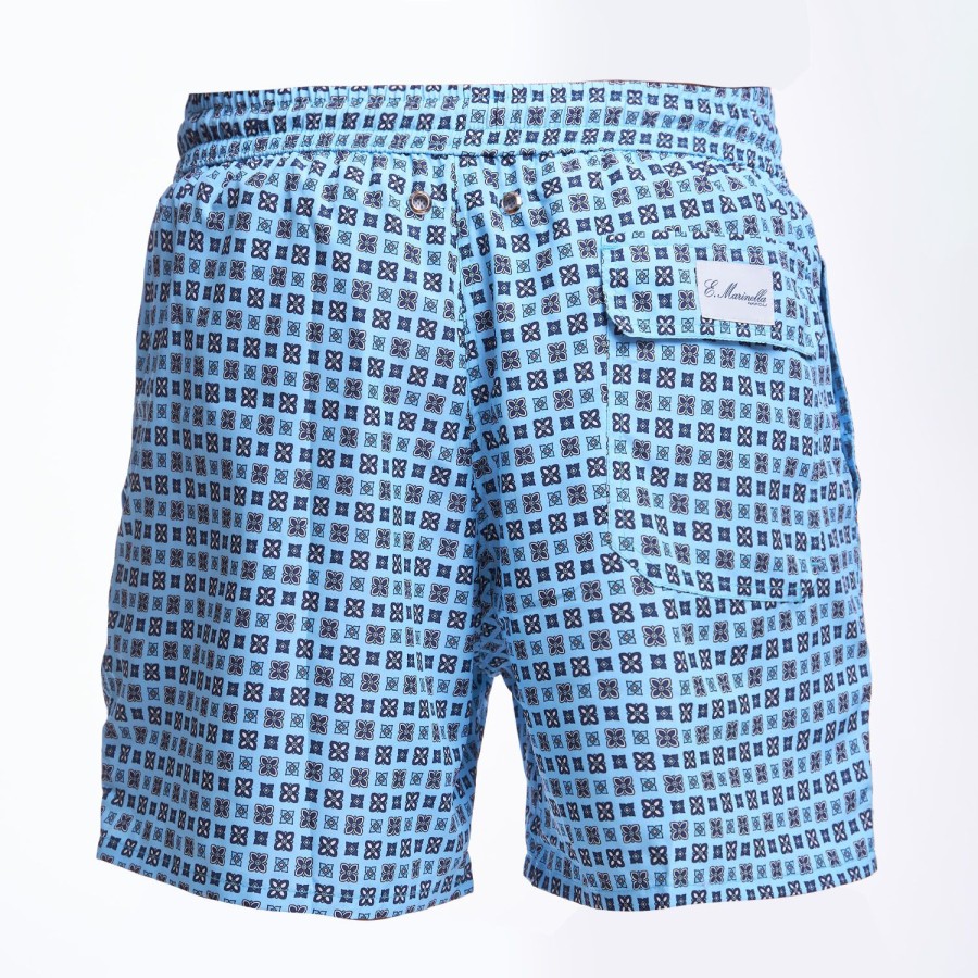 Clearance E.Marinella Light Blue Swim Short - Large Flower Pattern