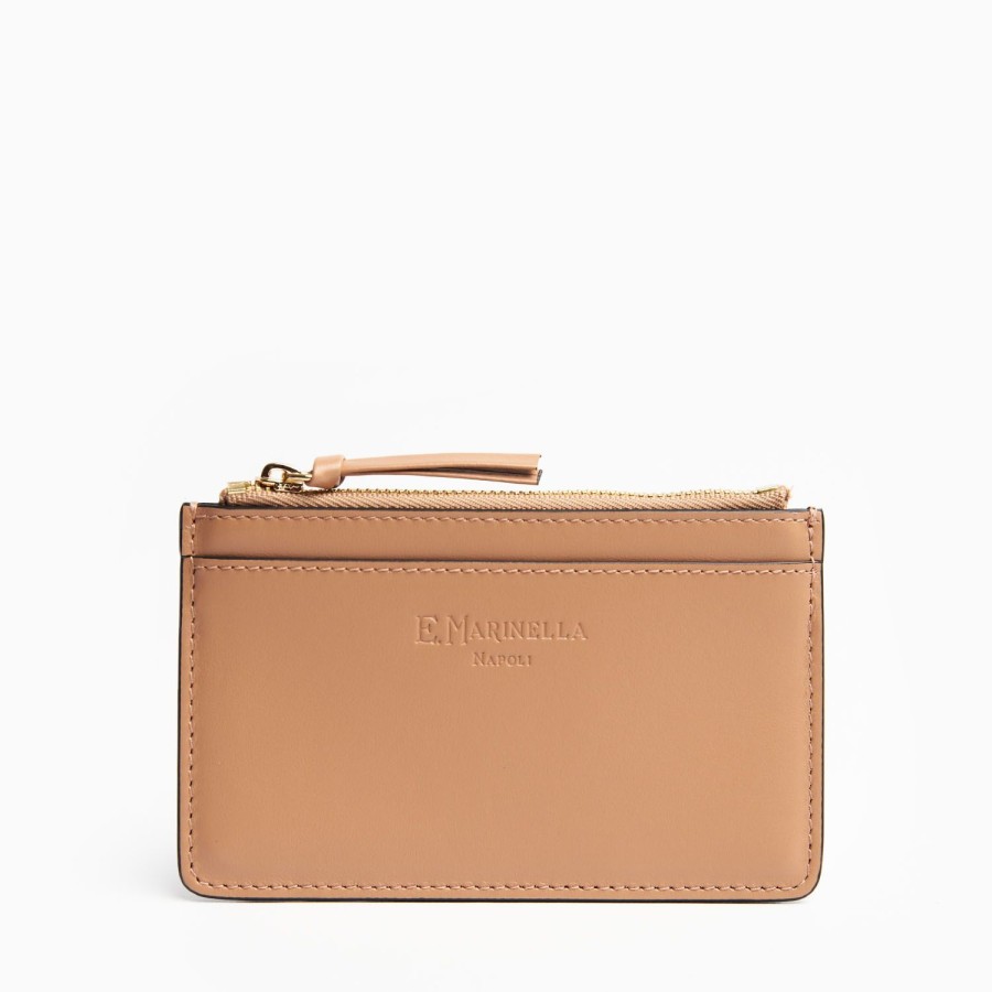 Best E.Marinella Light Brown Leather Zip Credit Card Holder