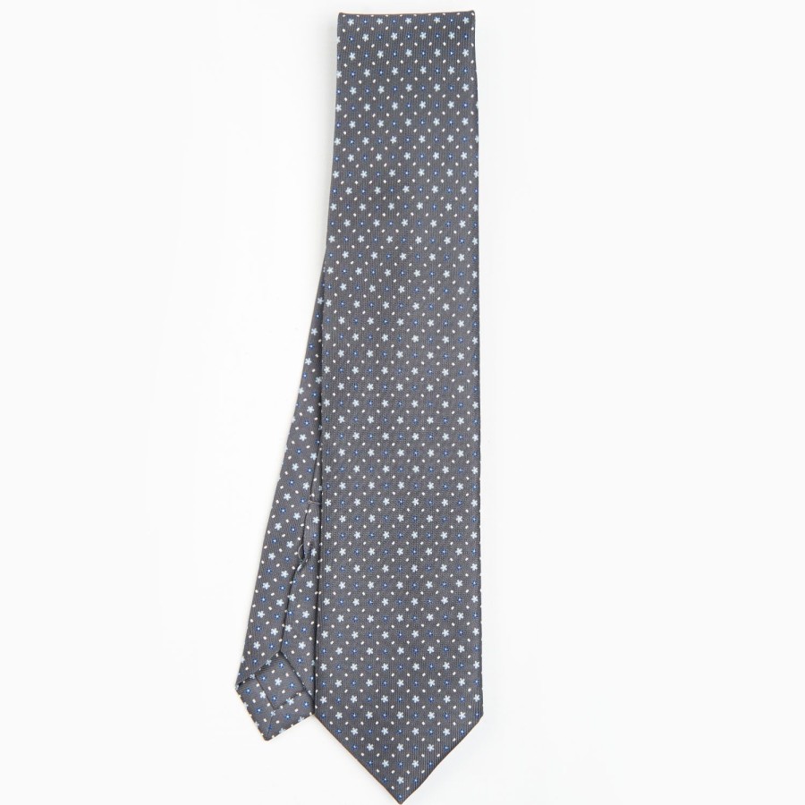 Best E.Marinella Dark Grey 9 Fold Sartorial Silk Tie Small Flower Pattern