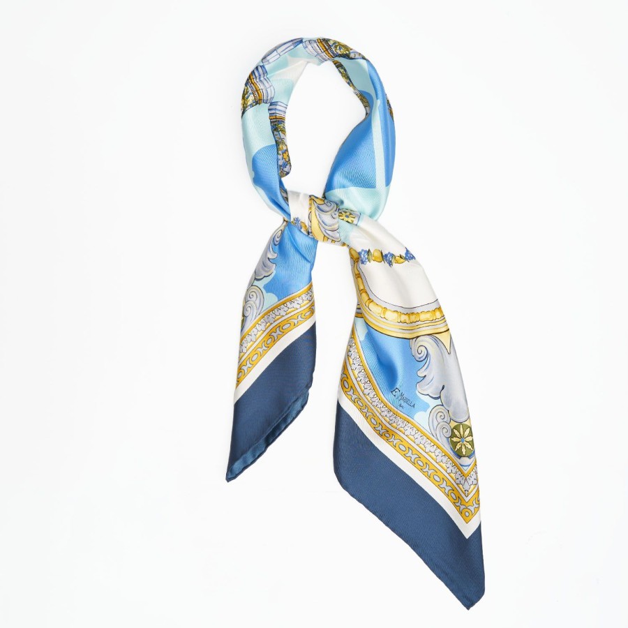 Hot E.Marinella Blue Silk Scarf 90 - Santa Chiara Cloister