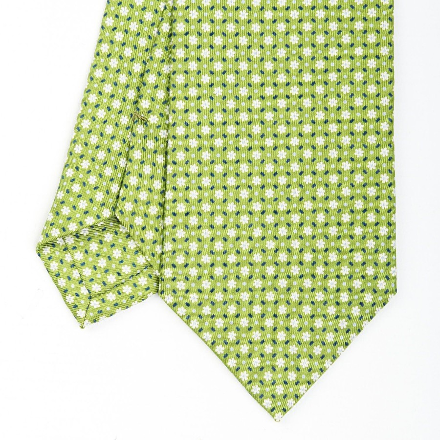 Online E.Marinella Light Green Sartorial Classic Silk Tie - Small Flower Pattern