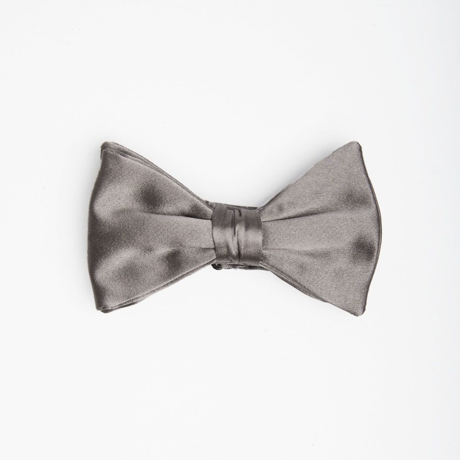 Wholesale E.Marinella Dark Grey Pre-Knotted Silk Satin Bowtie - Solid Color