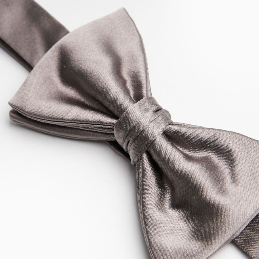 Wholesale E.Marinella Dark Grey Pre-Knotted Silk Satin Bowtie - Solid Color