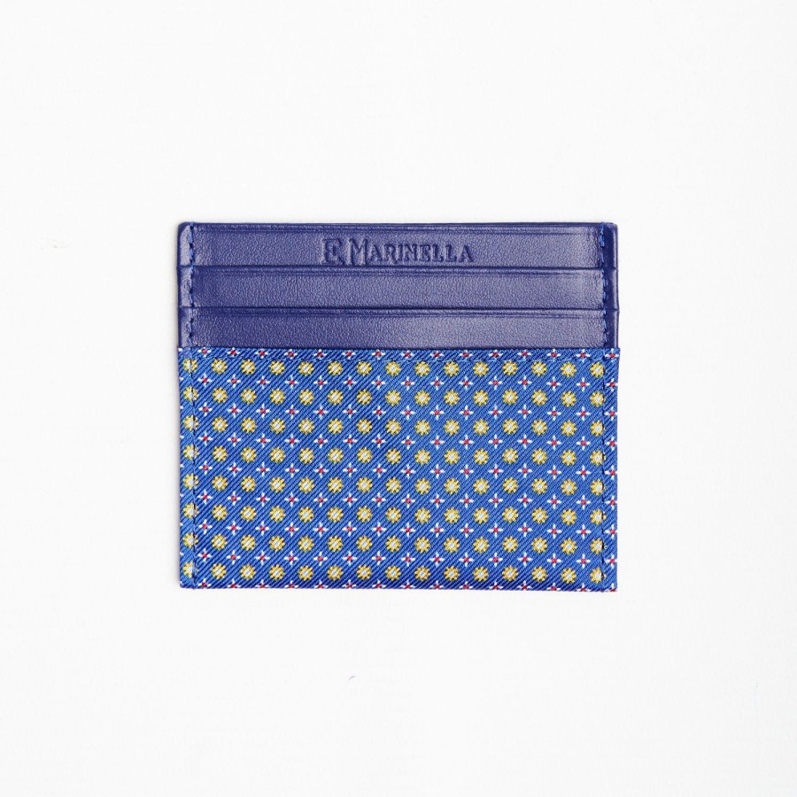 Clearance E.Marinella Bluette Leather And Silk Credit Card Holder - 5 Compartments