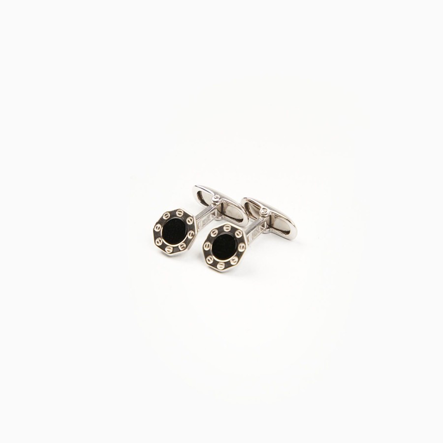 Best E.Marinella Octagonal Cufflinks With Onyx In Silver