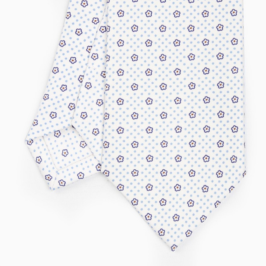 Hot E.Marinella White Sartorial Classic Silk Tie - Small Flower Pattern