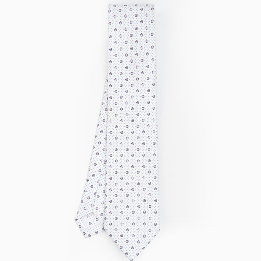 Hot E.Marinella White Sartorial Classic Silk Tie - Small Flower Pattern