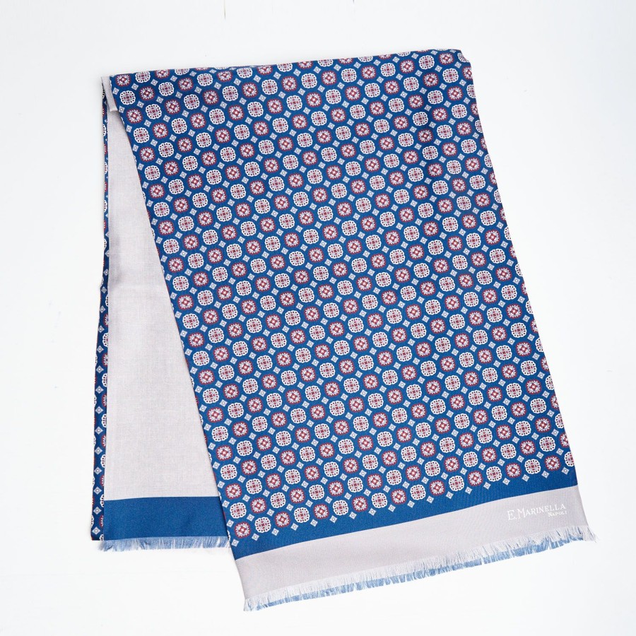 Clearance E.Marinella Blue And Grey Double Silk Scarf