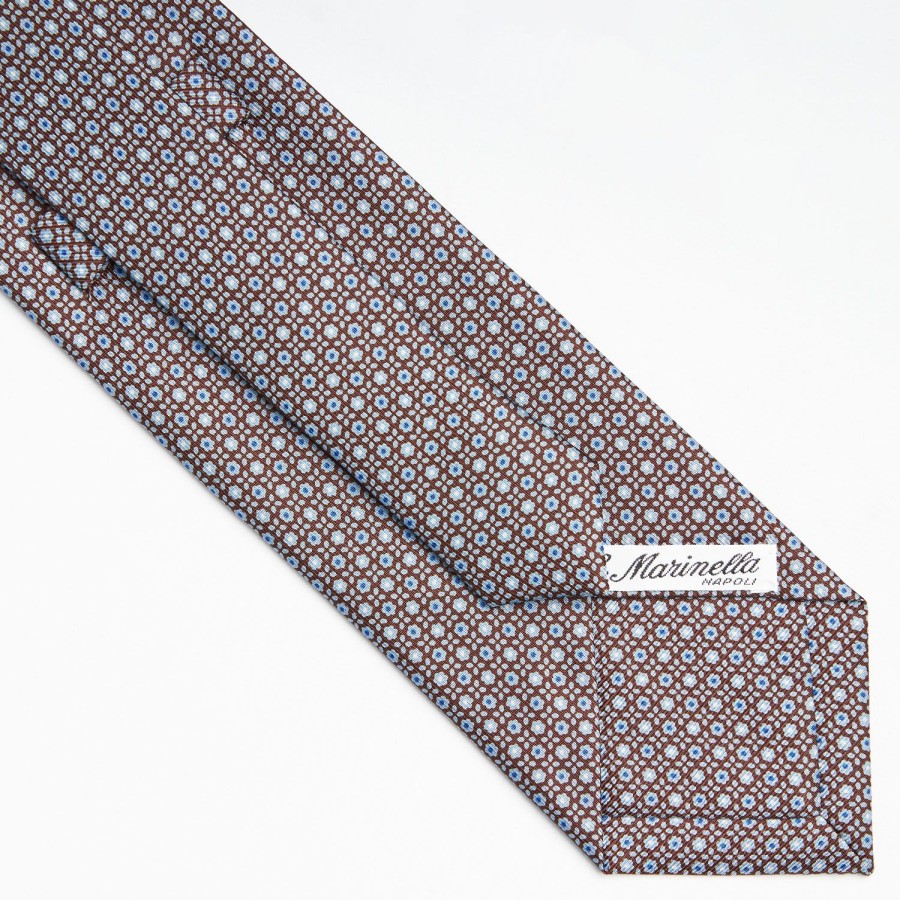 Best E.Marinella Dark Brown Sartorial Classic Silk Tie Small Flower Pattern