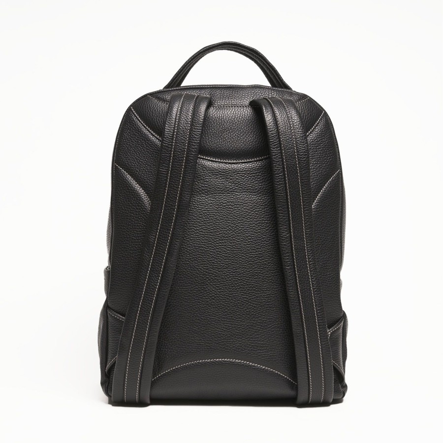 Best E.Marinella Backpack In Black Leather With Reinforced Back Panel