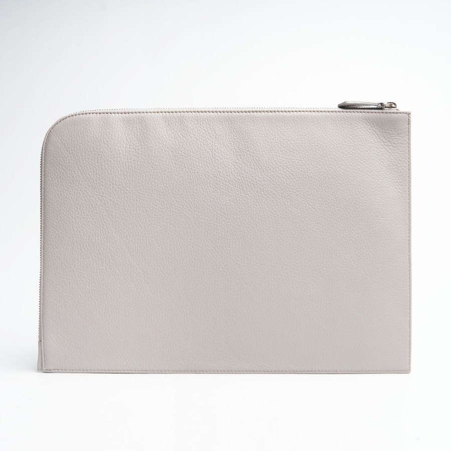 New E.Marinella Light Grey Leather Portfolio With Strap