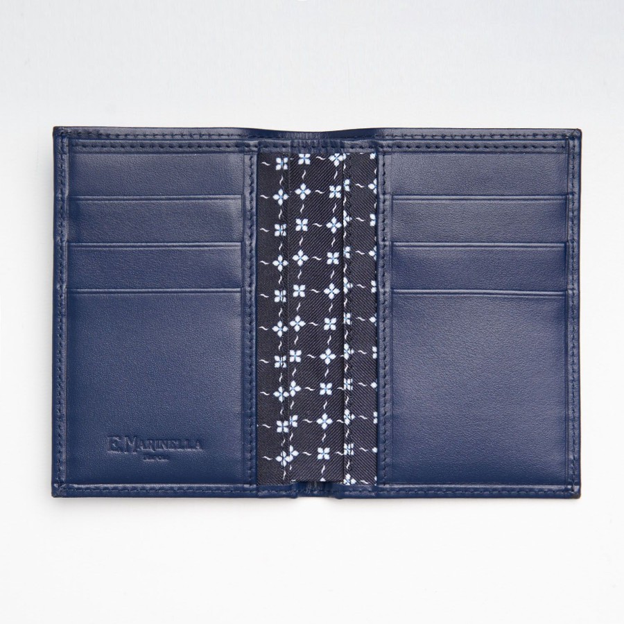 Clearance E.Marinella Dark Blue Vertical Wallet In Silk And Leather