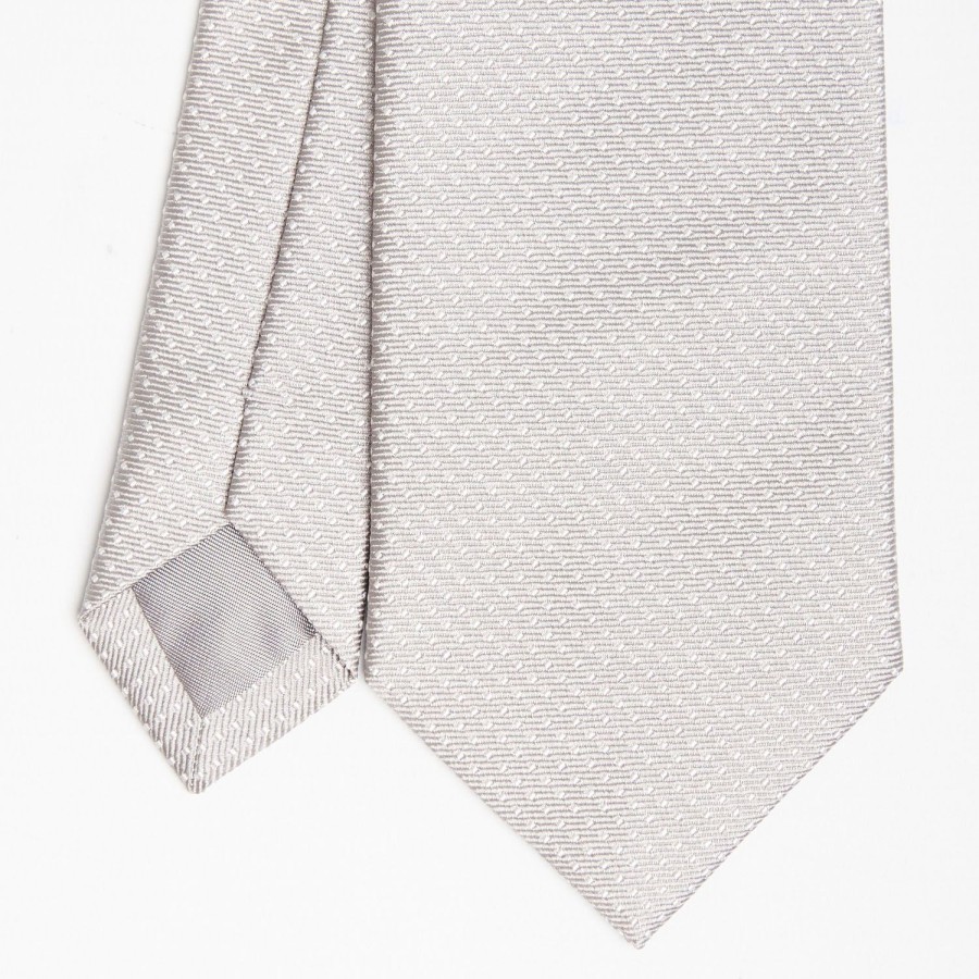 New E.Marinella Light Grey Ceremonial Jacquard Silk Tie - Small Polka Dot Pattern