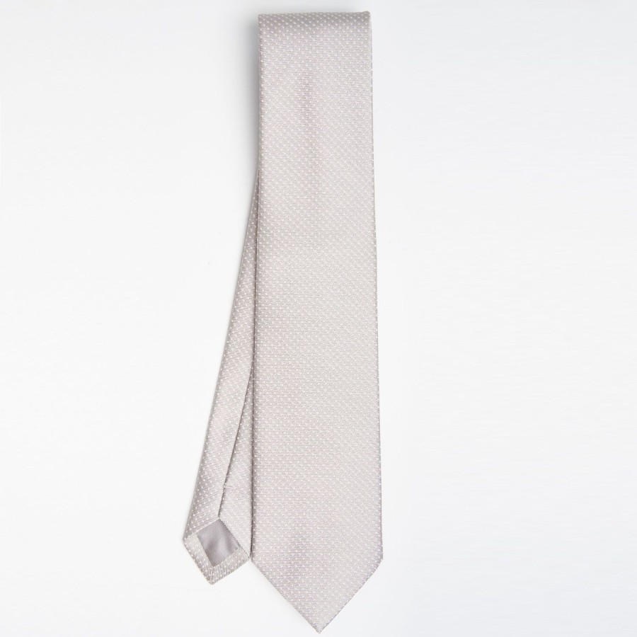 New E.Marinella Light Grey Ceremonial Jacquard Silk Tie - Small Polka Dot Pattern