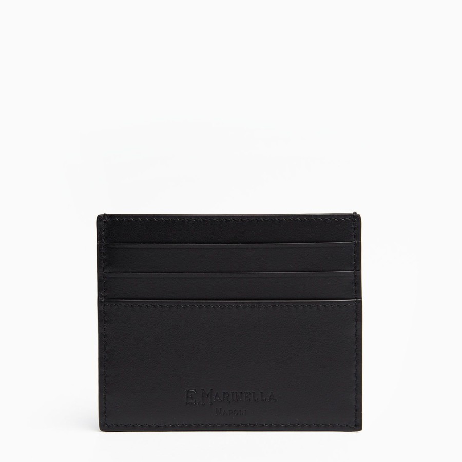 Clearance E.Marinella Black Leather Credit Card Holder - 7 Compartments