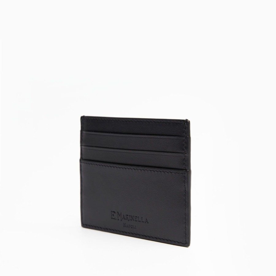 Clearance E.Marinella Black Leather Credit Card Holder - 7 Compartments