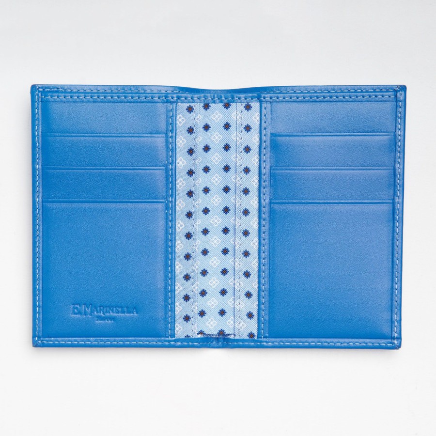 Best E.Marinella Light Blue Vertical Wallet In Silk And Leather