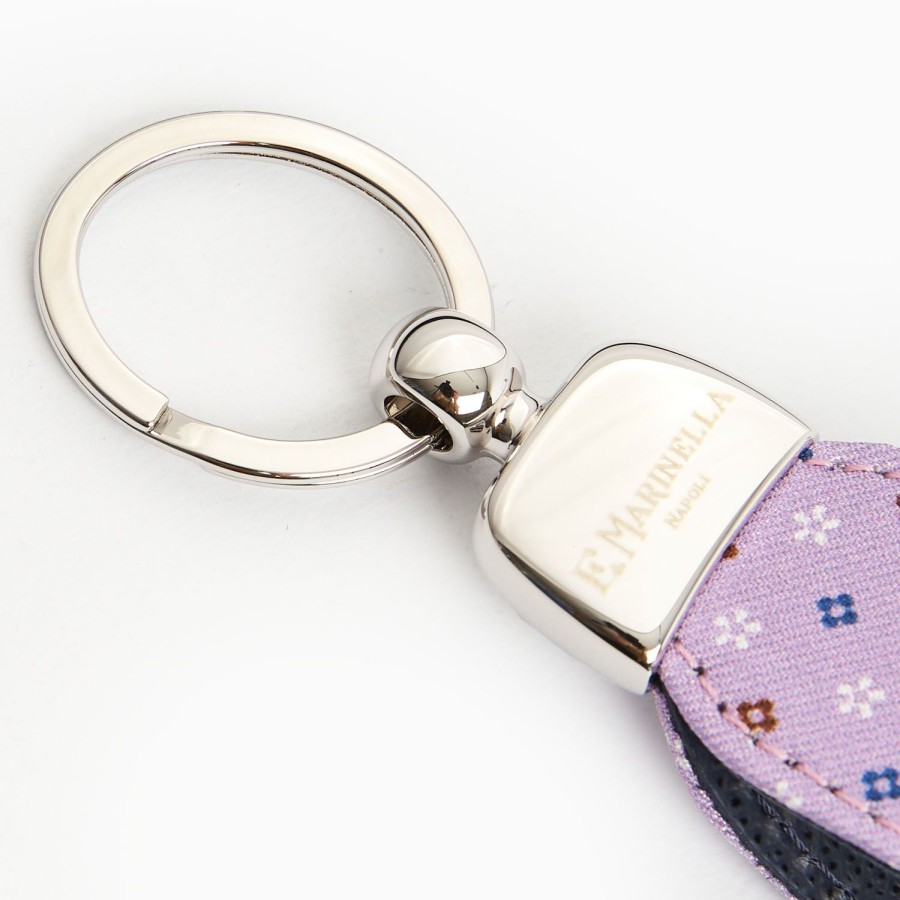 New E.Marinella Lilac Keyfob In Silk And Leather