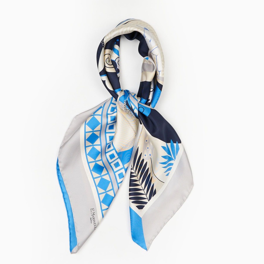 Online E.Marinella Grey And Bluette Silk Scarf 90 - Pulcinella In Naples