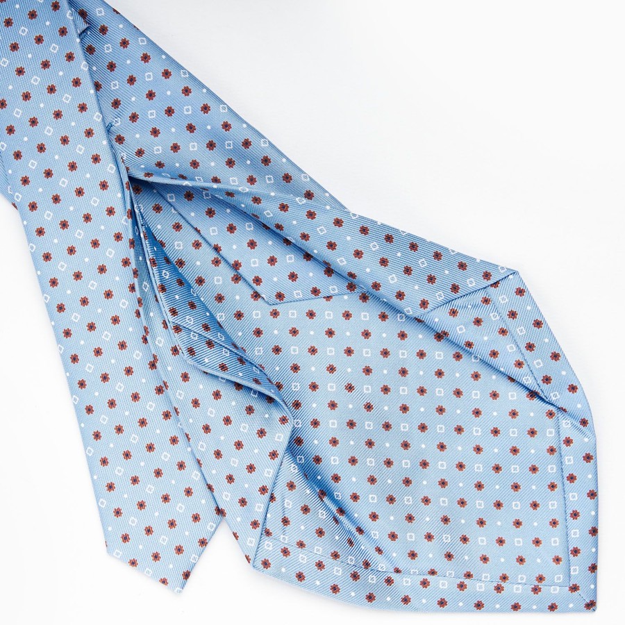 Hot E.Marinella Light Blue 5 Fold Sartorial Silk Tie - Small Flower Pattern