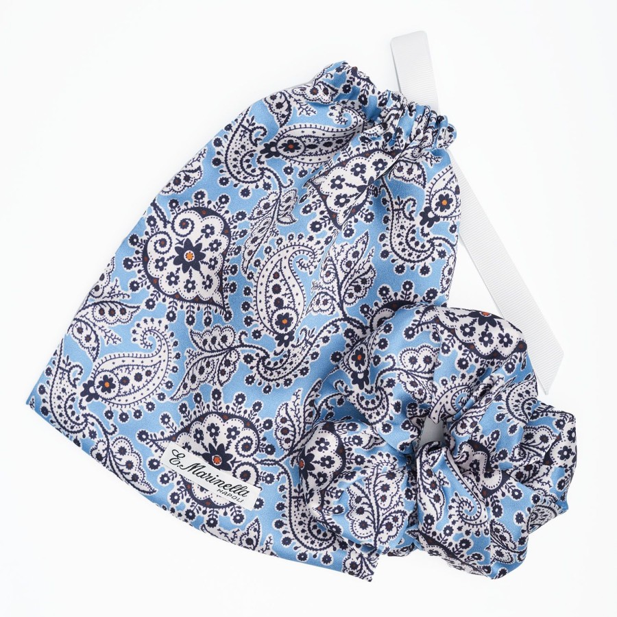 Online E.Marinella Light Blue Silk Scrunchie With Paisley Patterns