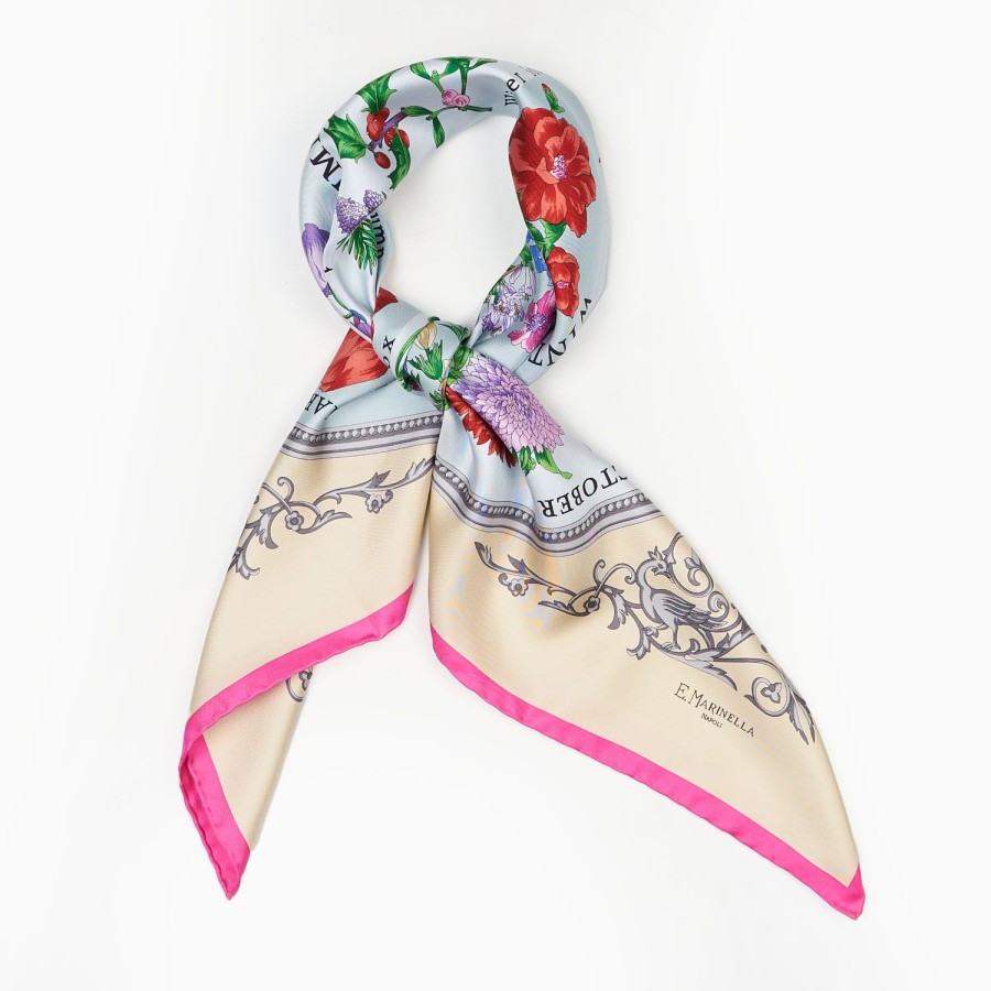 New E.Marinella Beige Silk Scarf 90 - The Wheel Of Seasons