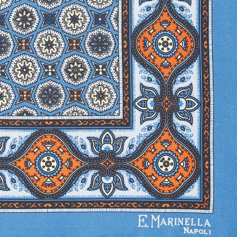 New E.Marinella Bluette Hand-Printed Silk Pocket Square - Large Flower Pattern