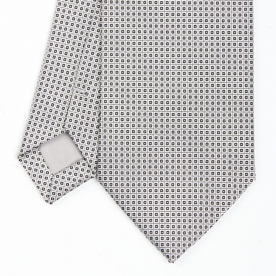 Wholesale E.Marinella Light Grey Ceremonial Jacquard Silk Tie - Small Geometric Pattern