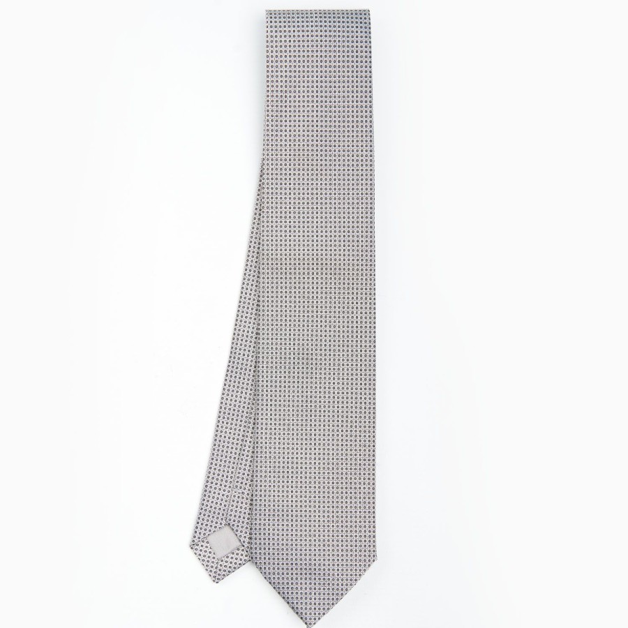 Wholesale E.Marinella Light Grey Ceremonial Jacquard Silk Tie - Small Geometric Pattern