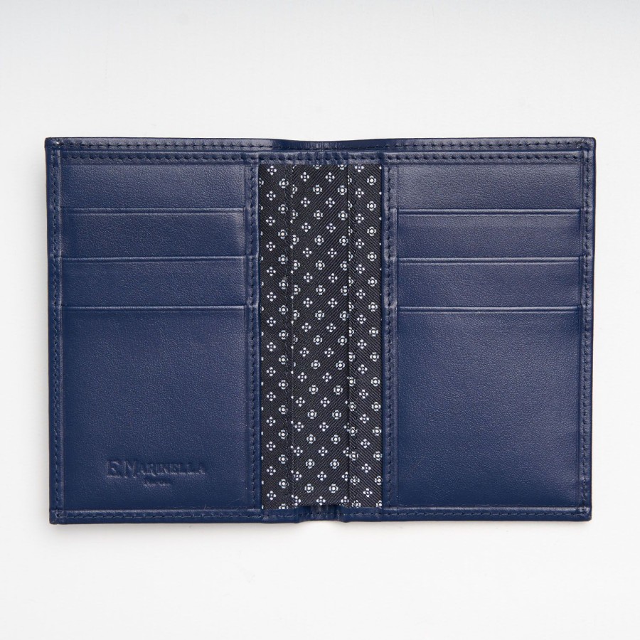 Wholesale E.Marinella Dark Blue Vertical Wallet In Silk And Leather