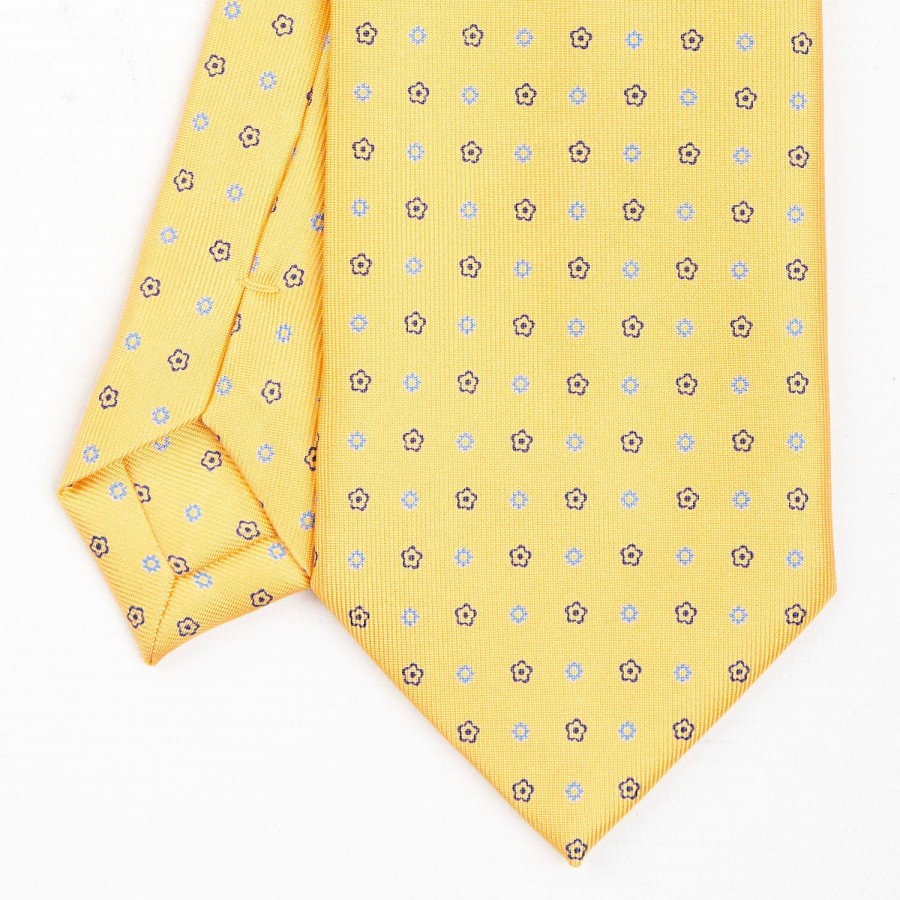 Wholesale E.Marinella Yellow Extra Long Sartorial Silk Tie Small Flower Pattern