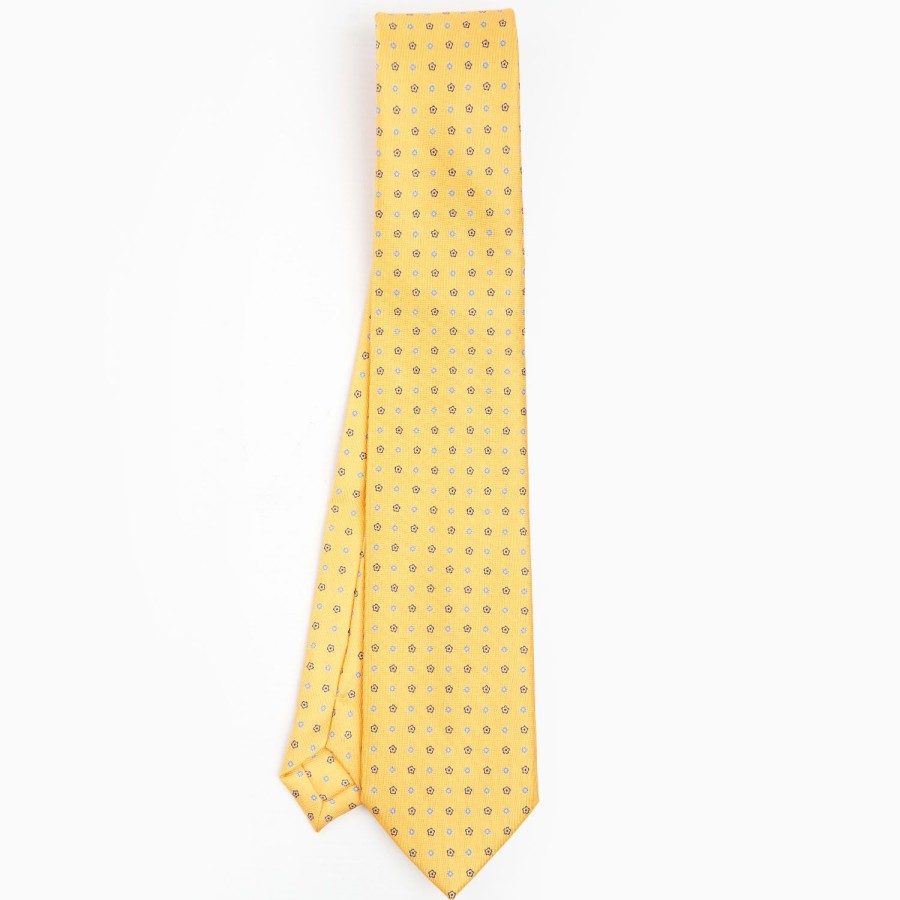 Wholesale E.Marinella Yellow Extra Long Sartorial Silk Tie Small Flower Pattern