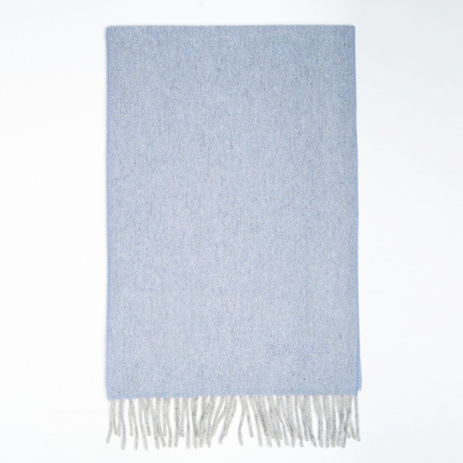 Hot E.Marinella Powder Blue Pure Cashmere Fringed Scarf