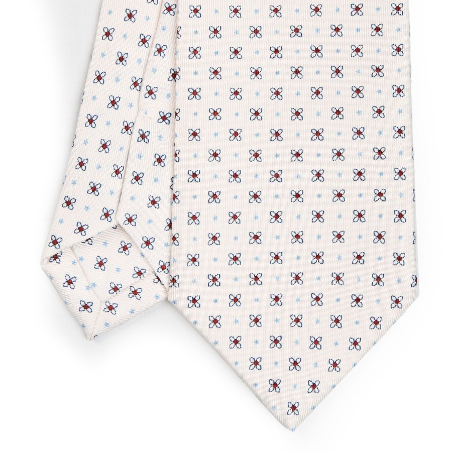 Best E.Marinella White Sartorial Classic Silk Tie - Small Flower Pattern