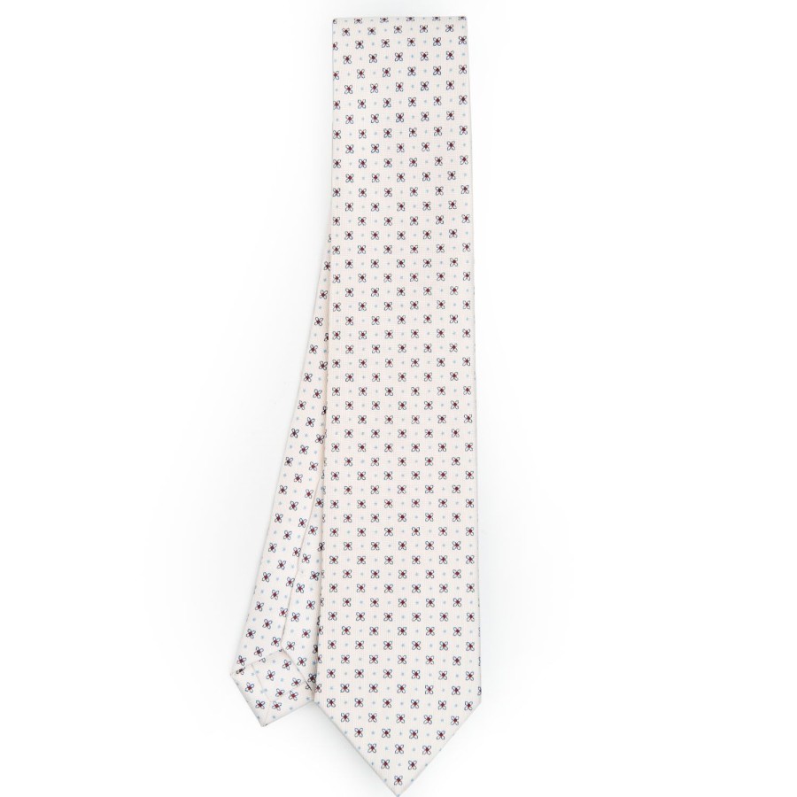 Best E.Marinella White Sartorial Classic Silk Tie - Small Flower Pattern