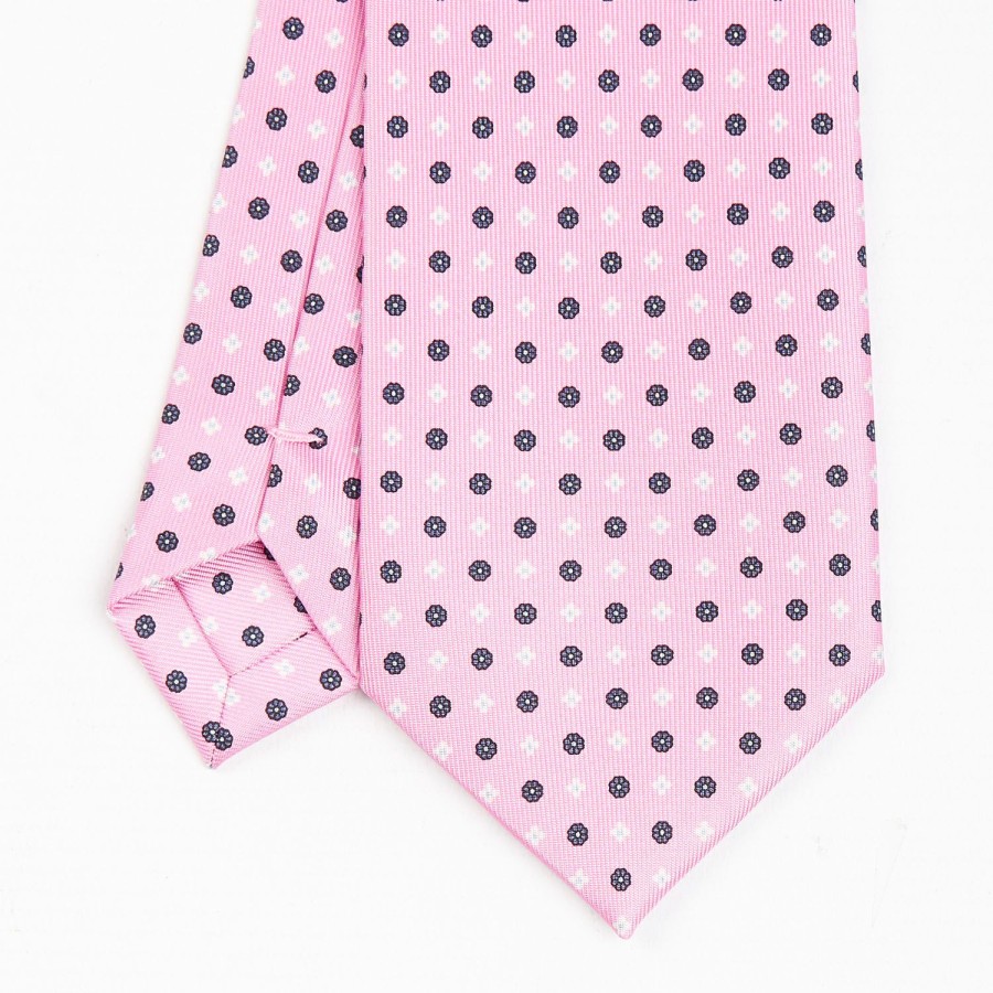 Clearance E.Marinella Pink Sartorial Classic Silk Tie - Small Flower Pattern