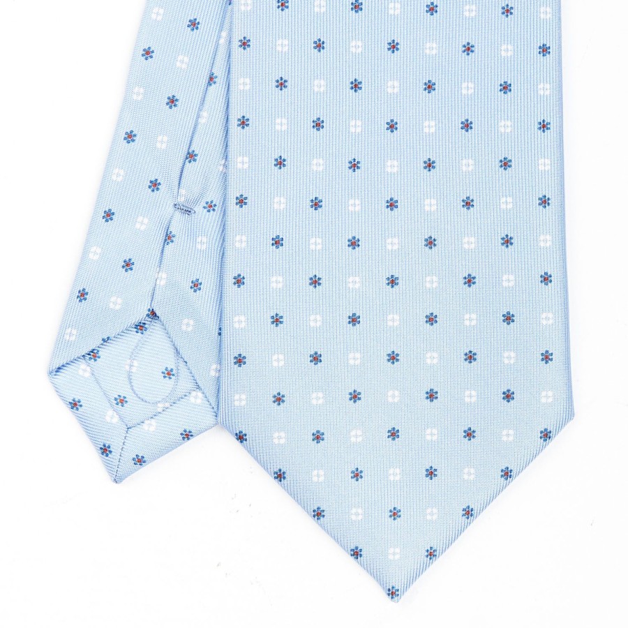 Online E.Marinella Light Blue Sartorial Classic Silk Tie - Small Flower Designs